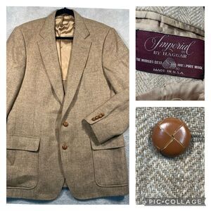 Vintage Imperial by Haggar Wool Tweed Blazer Sport Coat Herringbone Men‎ 44L USA